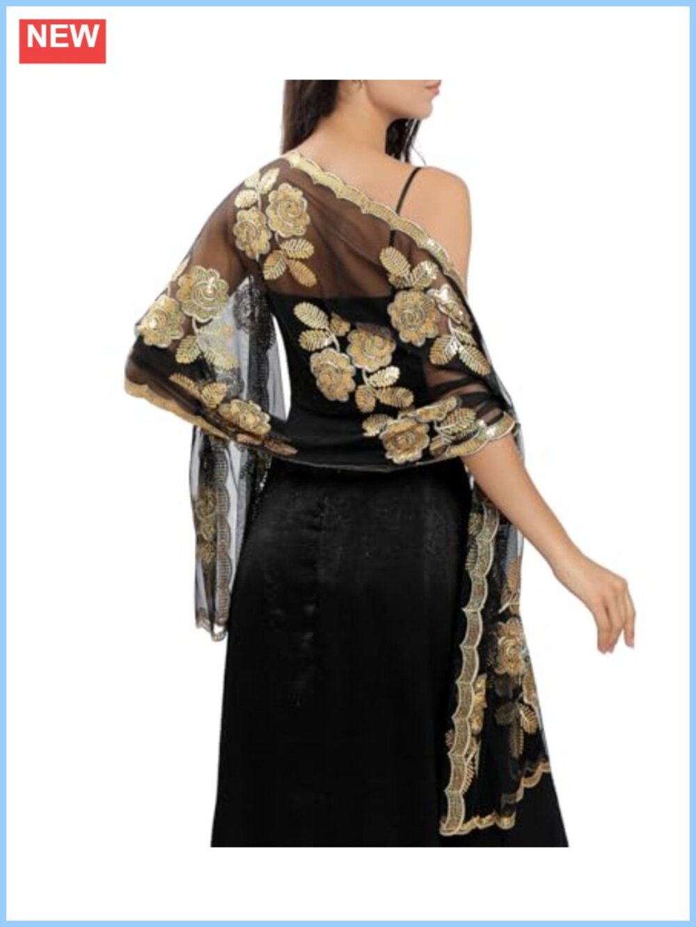 Sequin Chiffon Shawl Sheer Wrap for Dress Evening Wedding
